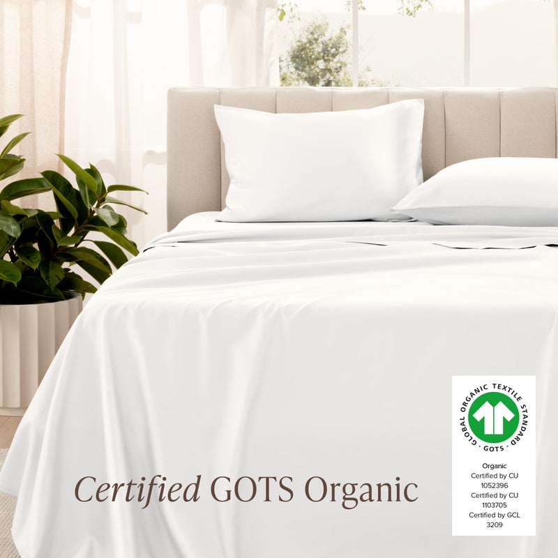 Bare Home 100% Organic Cotton King Sheet Set - 400 Thread Count - Smooth Sateen Weave - Breathable & Cooling - Hotel Luxury Set - Deep Pocket Bed Sheets (King, White) - Image 2